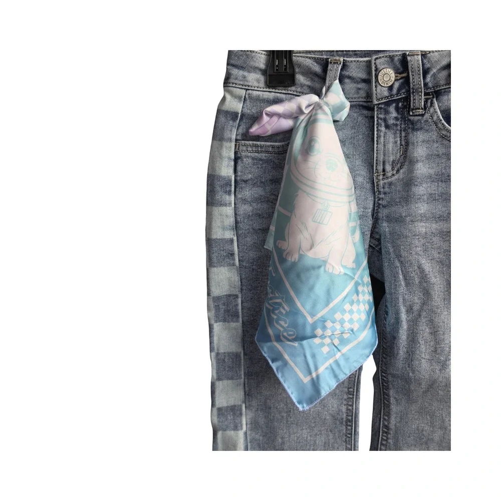 Justice x NASCAR Girls Flare Jeans Light Wash Checkered Side Bandana Size 7